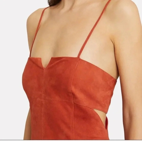 Fifth and Mode Revolve Marissa Genuine Suede Mini Dress in Coral Orange 4 - Picture 5 of 11